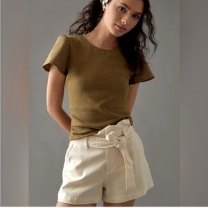 Lace-up back flutter sleeve top - moss green Size S